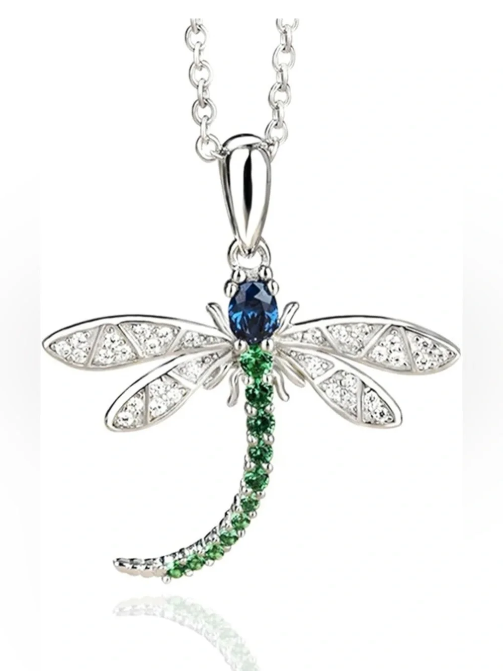 Blue & Green Crystal Dragonfly Necklace - NIB - Picture 5 of 8